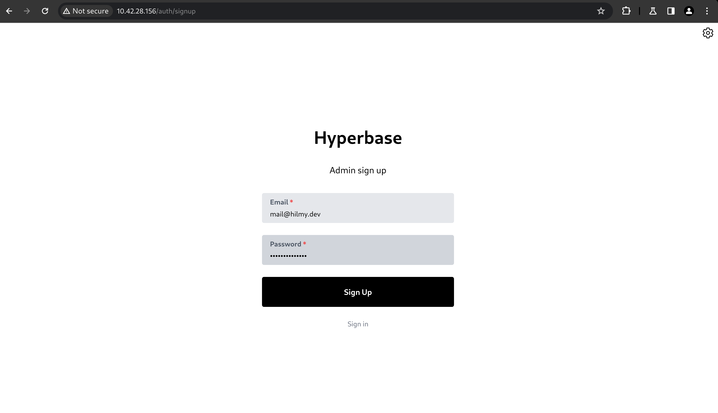 Sign up page
